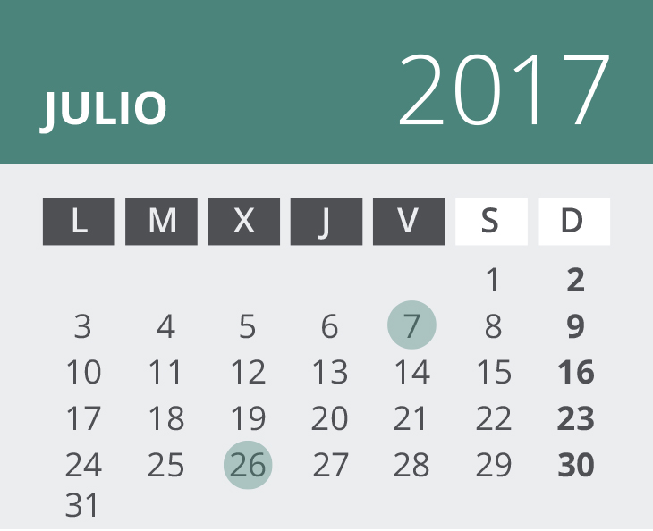 Calendario del Territorio Común. julio